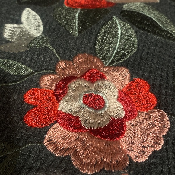 Woman Within Black Floral Embroidered Waffle Knit Sweater - Picture 8 of 9